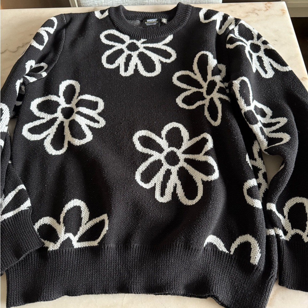 Wesc Black and White Floral Crew Neck Sweater